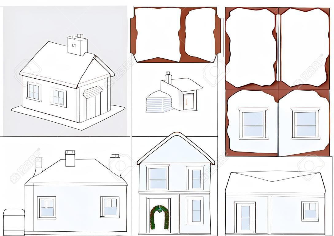 Paper model of a house in winter with christmas tree, snowman and snowy roofs and a chimney for Santa Claus - easy to make - print template on heavy paper, cut the pieces out, score, fold and glue it.