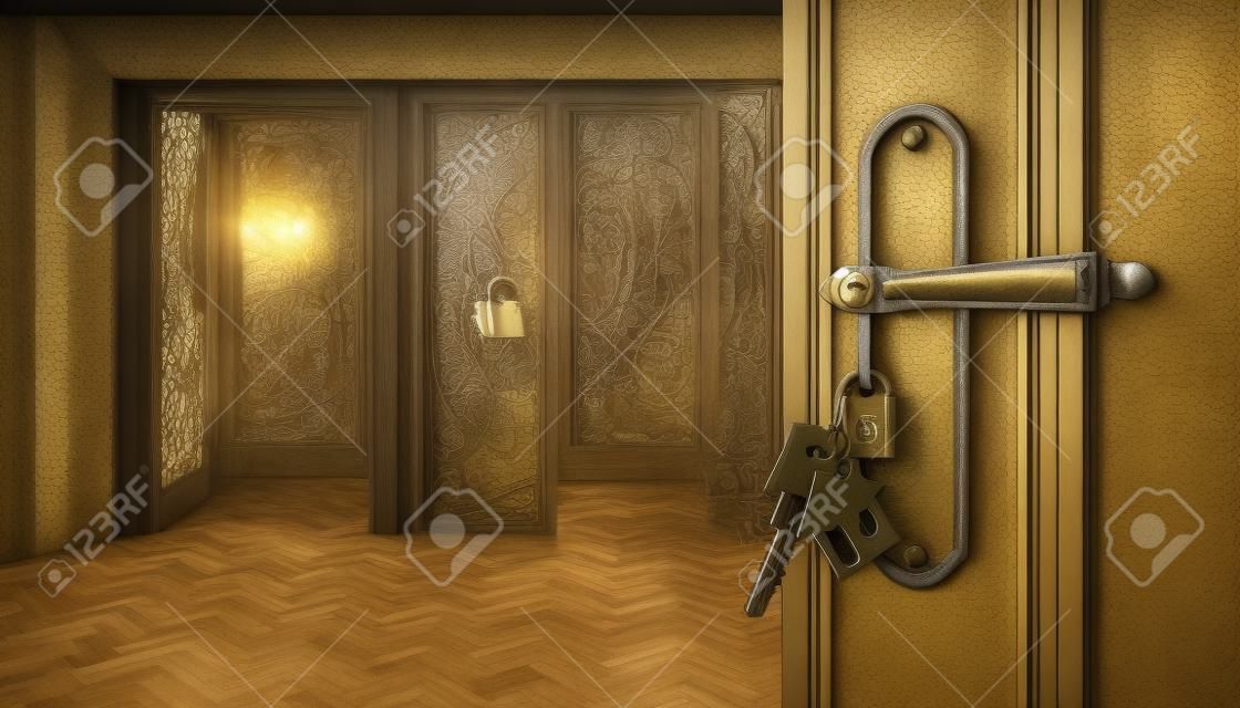 Appartamento in stile liberty con porta aperta e chiave nella serratura