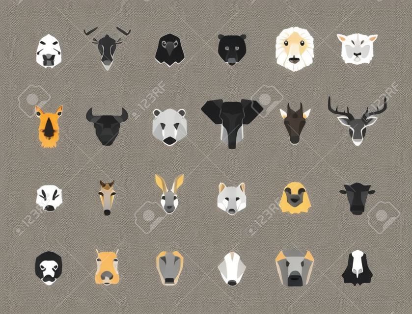 24 animal head icons. Unique vector geometric illustration collection representing some of the most famous wild life animals.