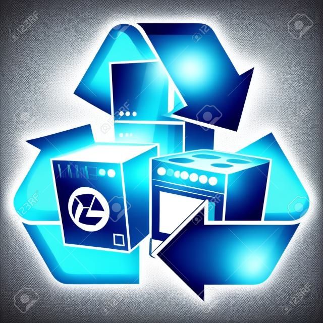 Große elektronische Haushaltsgeräte mit Recycling-Symbol isoliert Vektor-Illustration Waste Electrical and Electronic Equipment - WEEE-Konzept