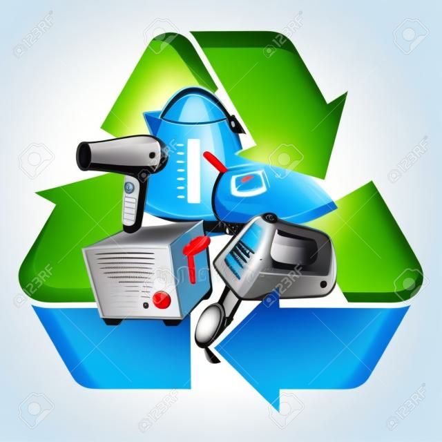 Petits appareils ménagers électroniques avec le symbole de recyclage isolé illustration vectorielle déchets d'équipements électriques et électroniques - DEEE concept