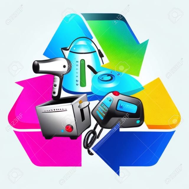 Petits appareils ménagers électroniques avec le symbole de recyclage isolé illustration vectorielle déchets d'équipements électriques et électroniques - DEEE concept