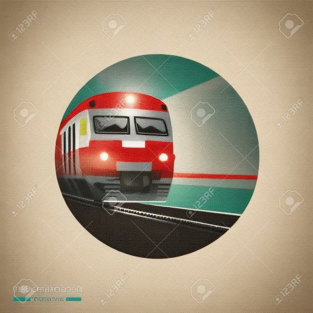 Treno, emblema ferroviario. Design piatto vettore
