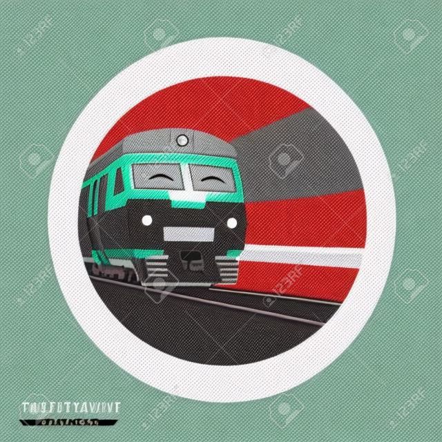 Treno, emblema ferroviario. Design piatto vettore