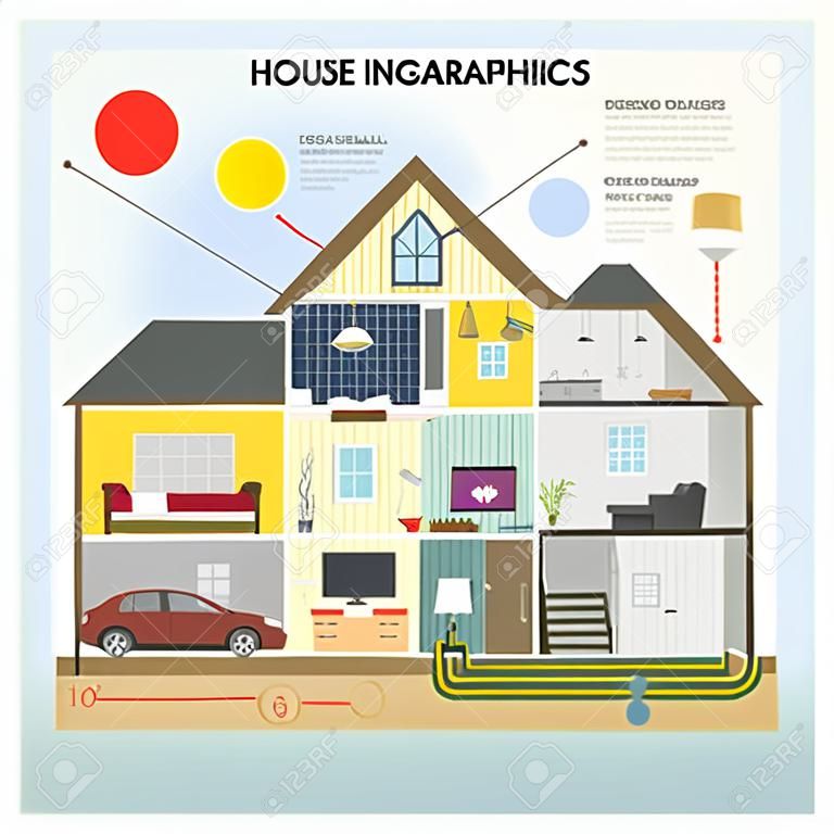 Задайте элементы дома Инфографика плоский дизайн