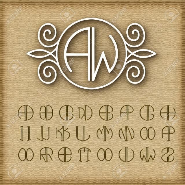 Набор шаблонов писем для создания монограммы двух писем в описано в кругу в стиле модерн