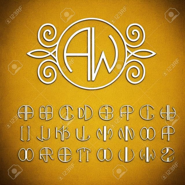 Set  template letters to create monograms of two letters in scribed in a circle in Art Nouveau style
