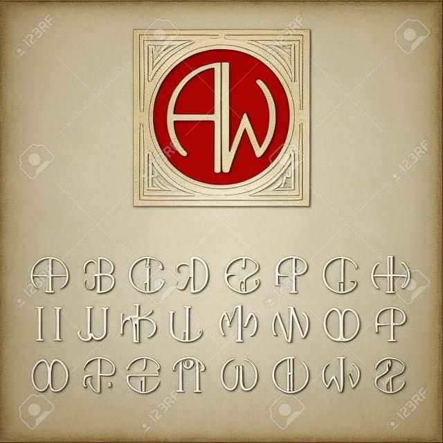 Piękne Monogram secesji i zestaw szablonów liter wpisanych w okrąg.