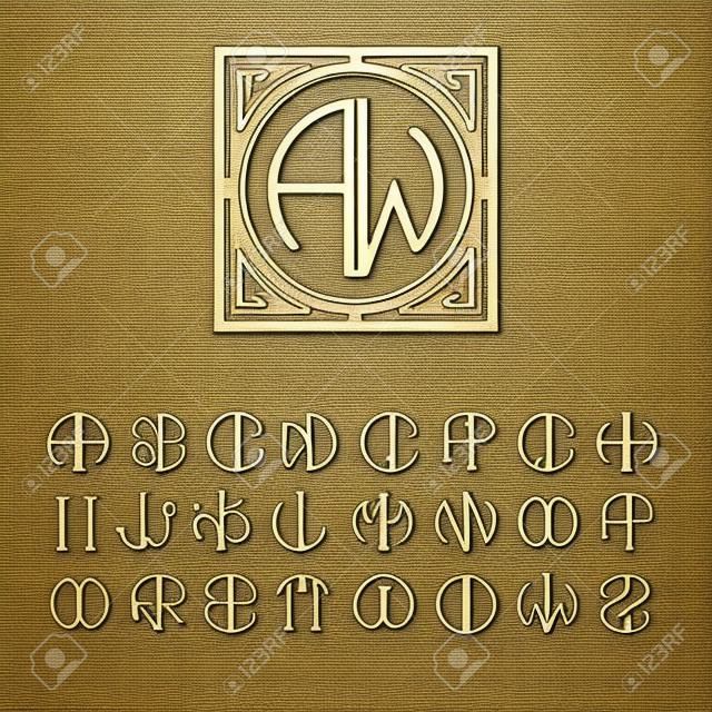 Gyönyörű Monogram szecessziós és egy sor sablonok betűk írt egy kört.