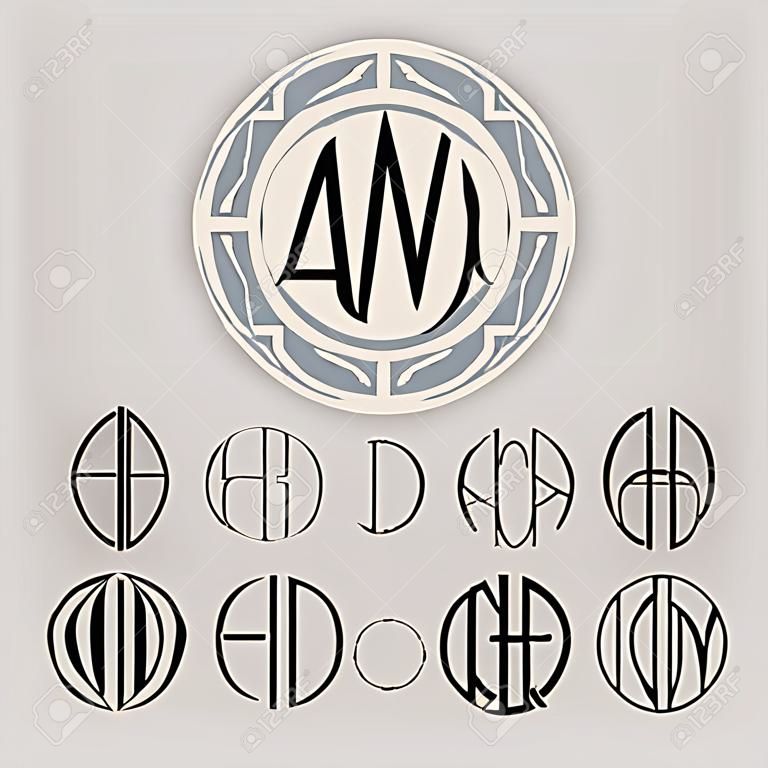 Beautiful Monogram Art Nouveau and a set of templates of letters inscribed in a circle.