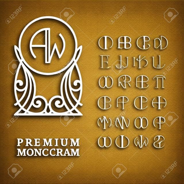 Sjabloonletters instellen om monograms van twee letters in een cirkel in Art Nouveau-stijl te maken