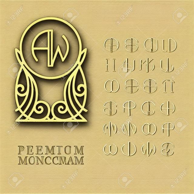 Állítsa sablon betűket létrehozni monogramja két levelet is leírtak egy kört szecessziós stílusban