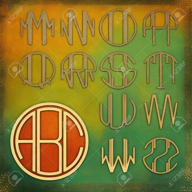 Set 2 lettere modello per creare un monogramma di tre lettere incise in un cerchio in stile Art Nouveau
