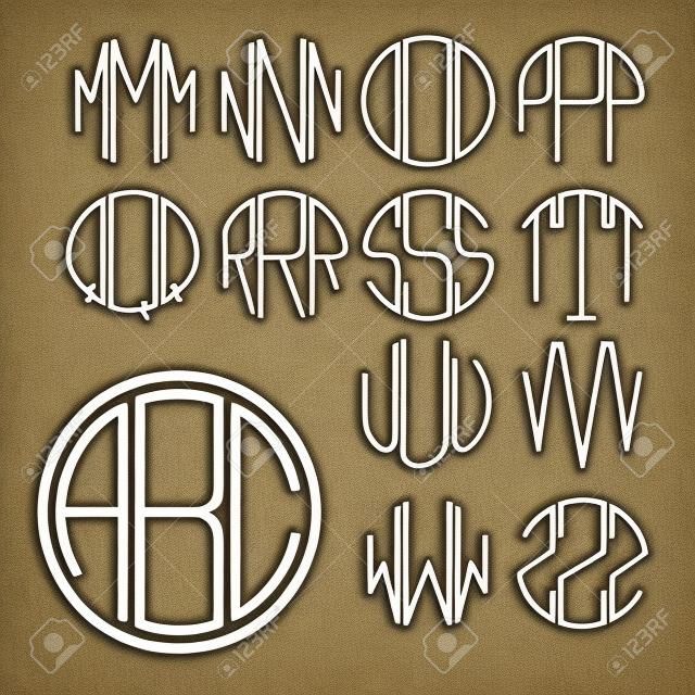 Установите 2 шаблона письма, чтобы создать монограмму из трех букв, вписанных в круг в стиле модерн