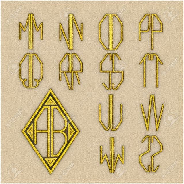 Zestaw 2 szablonów listów stworzyć dwuliterowy monogram wpisany w romb w stylu secesyjnym