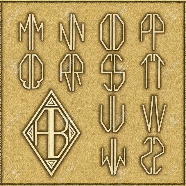 Zestaw 2 szablonów listów stworzyć dwuliterowy monogram wpisany w romb w stylu secesyjnym