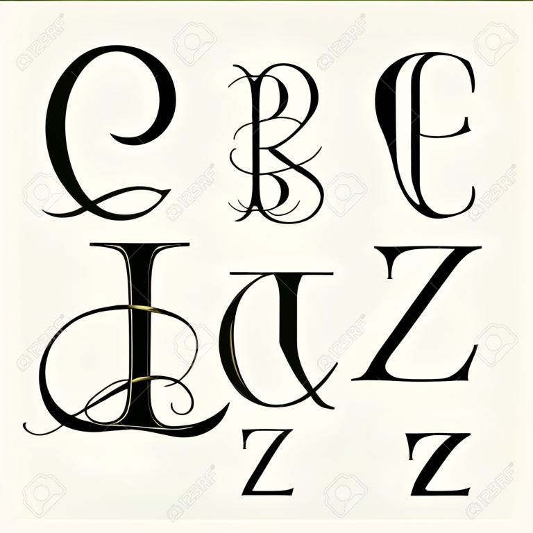 ヴィンテージは、モノグラム ・ ロゴの大文字を設定します。美しい細工のフォントです。ビクトリア朝様式。