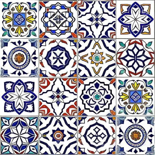 Gyönyörű zökkenőmentes minta fehér színes marokkói, portugál csempe, Azulejo, dísztárgyak. Lehet használni tapéta, motívum tölti, weboldal háttér, felületi textúrák.