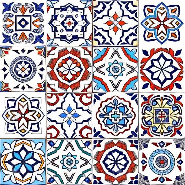 Gyönyörű zökkenőmentes minta fehér színes marokkói, portugál csempe, Azulejo, dísztárgyak. Lehet használni tapéta, motívum tölti, weboldal háttér, felületi textúrák.