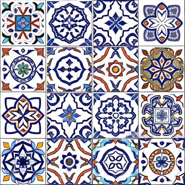 華麗的無縫模式白七彩摩洛哥，葡萄牙瓷磚，彩磚，裝飾品。可用於壁紙，圖案填充，網頁背景，表面紋理。