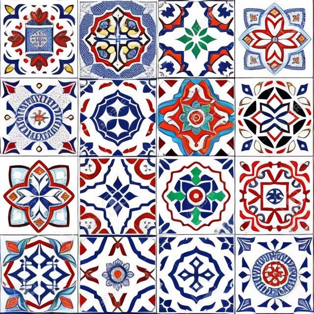 Gorgeous szwu białe kolorowe płytki marokańskie, portugalskim, Azulejo, ozdoby. Może być stosowany do tapety, wzór wypełnienia tła strony internetowej, tekstur powierzchniowych.