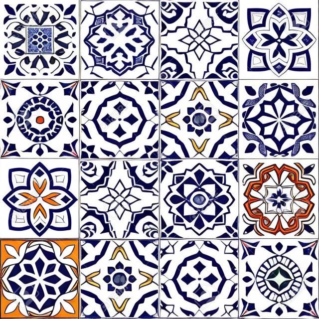 Herrliche nahtlose Muster weiß bunte marokkanische, portugiesischen Kacheln, Azulejo, Ornamente. Kann für Tapeten, Muster füllt, Web-Seite Hintergrund, Oberflächen-Texturen verwendet werden.