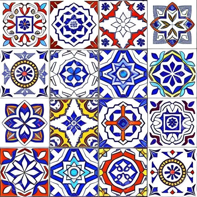 豪華なシームレス パターン ホワイト カラフルなモロッコ、ポルトガル タイル、Azulejo、装飾品です。Web ページの背景テクスチャ、パターンの塗りつぶしの壁紙に使用できます。