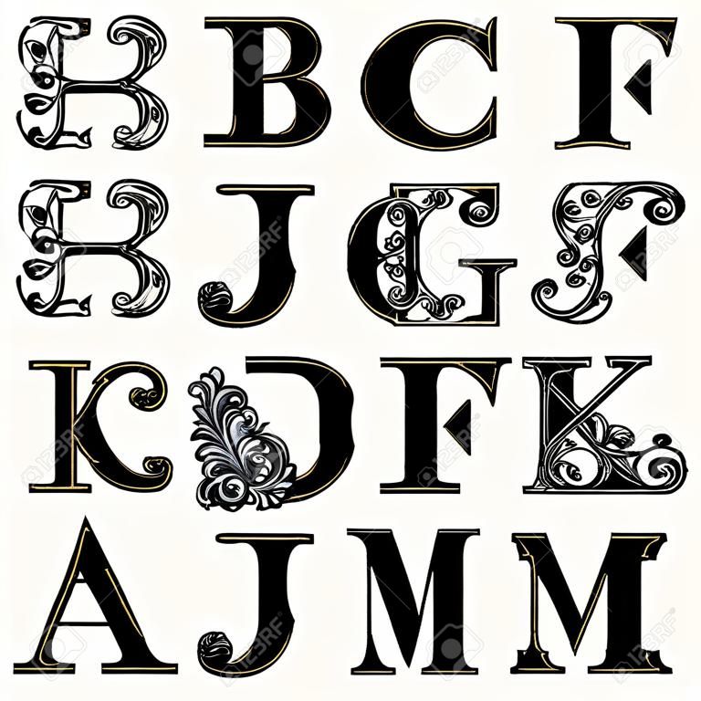 Элегантные заглавные буквы набор 1 в стиле барокко. Для использования монограммы, логотипы, эмблемы и инициалов.