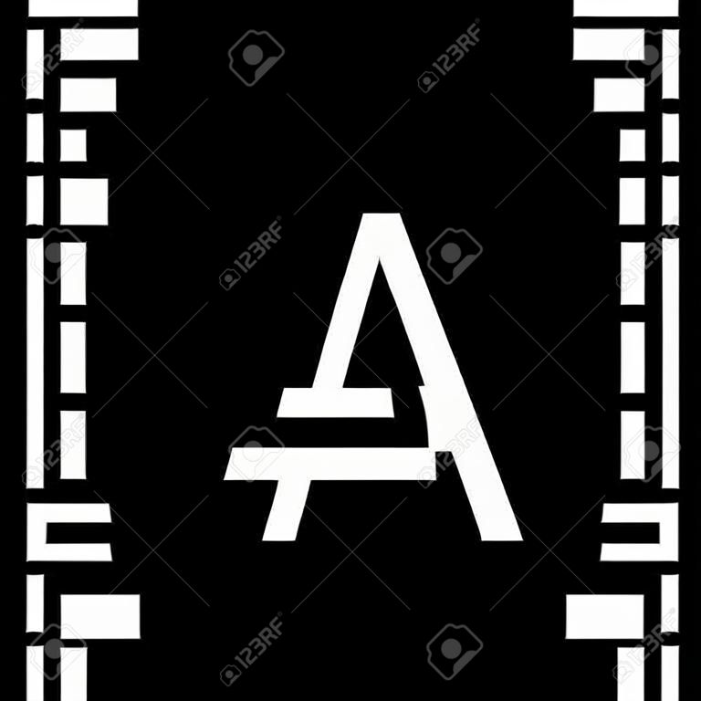 Capital letra A. Das tiras brancas entrelaçadas em um fundo preto. Modelo para emblema, logotipos e monogramas.