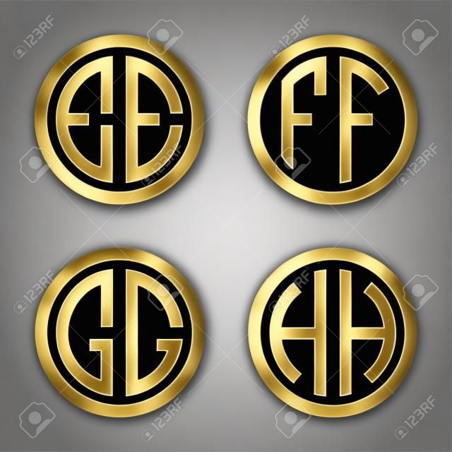 Set 1 of templates from two capital Golden letters on a black background E, F, G, H inscribed in a oval. To create logos, emblems, monograms.