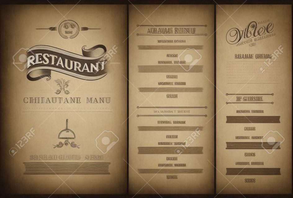 design del menu ristorante vintage e arte.