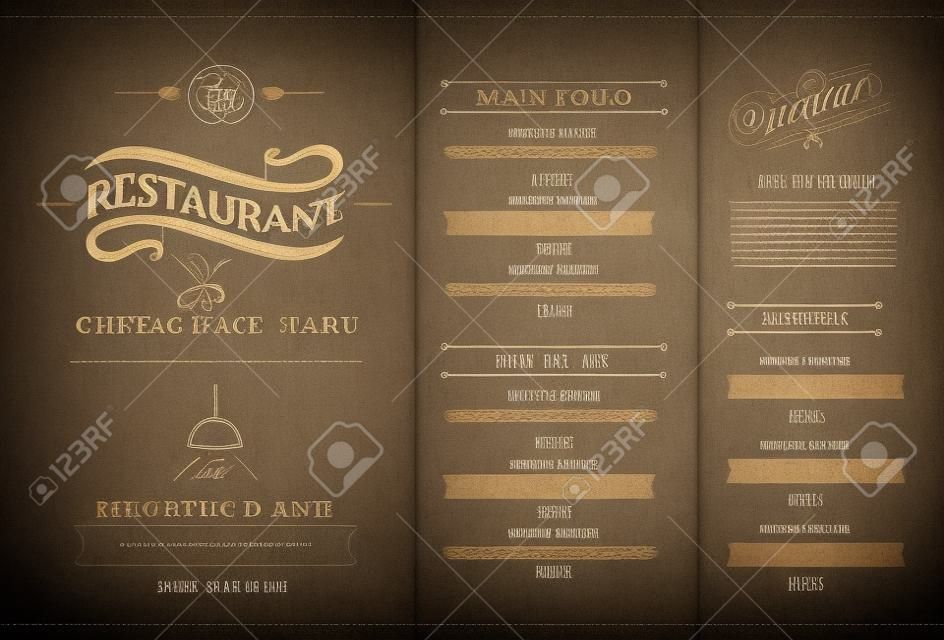 diseño de menú de restaurante vintage y de arte.