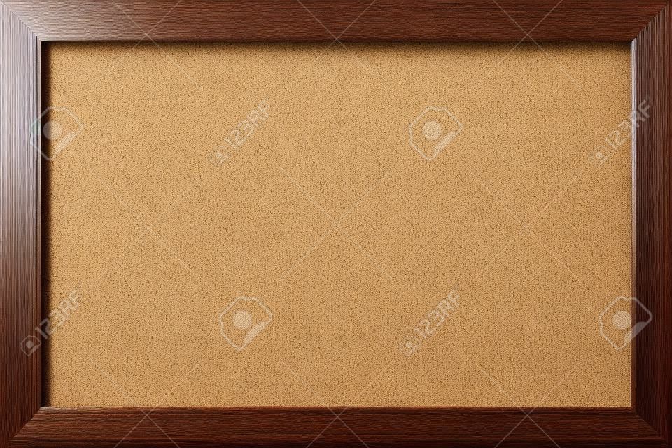 Empty bulletin board with a wooden frame, cork board texture, blank corkboard.