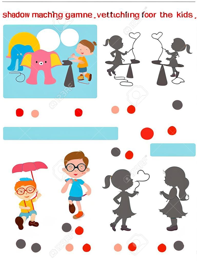 Shadow Matching Game for kids, Visual game for kid. Connect the dots picture,Education Vector Illustration.
