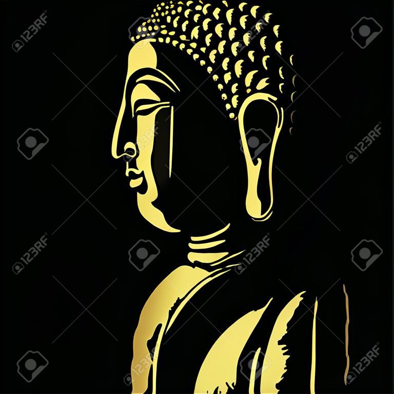 Gouden boeddha met verf gouden rand element.ai isoleren op zwarte achtergrond (Vector platte concept)