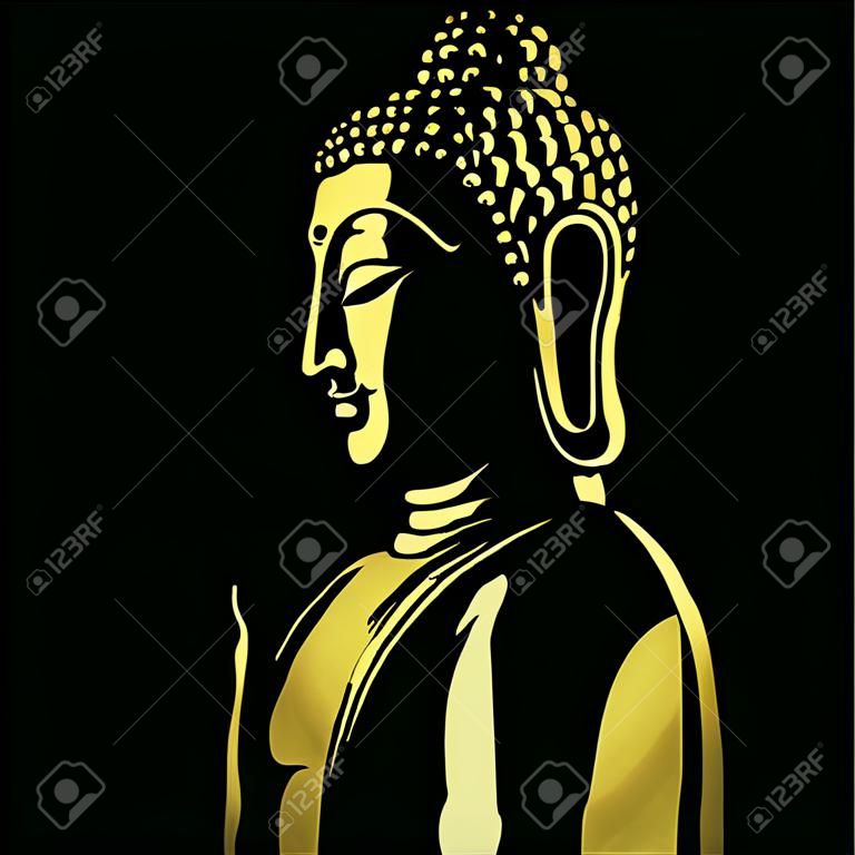 Gouden boeddha met verf gouden rand element.ai isoleren op zwarte achtergrond (Vector platte concept)