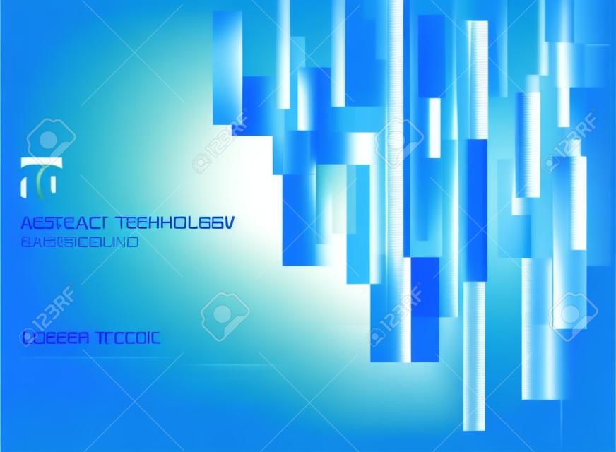 Abstract technology, vertical overlapped geometric squares shape. Blue color on white background with copy space. Vector graphic illustration.