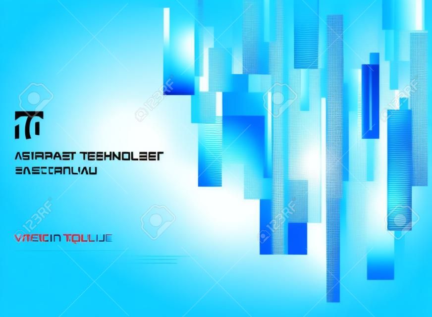 Abstract technology, vertical overlapped geometric squares shape. Blue color on white background with copy space. Vector graphic illustration.
