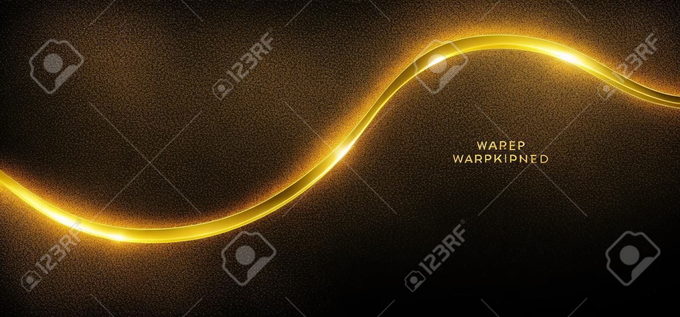 Abstract 3D elegant modern luxury template banner web design golden wave shape and line with glitter light sparking on black background. Vector graphic illustration