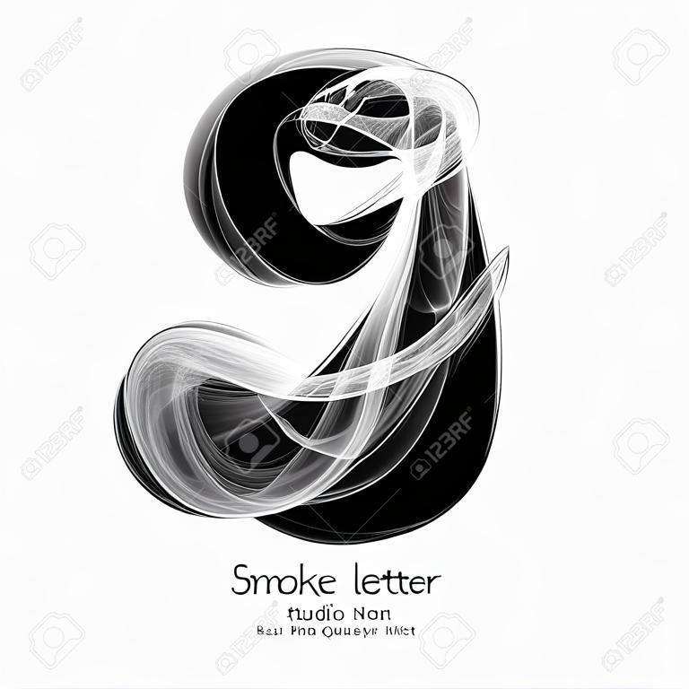 Abstrakcyjny dym, małe litery alfabetu, tekst, sztuka, efekt pędzla zadymionego pióra