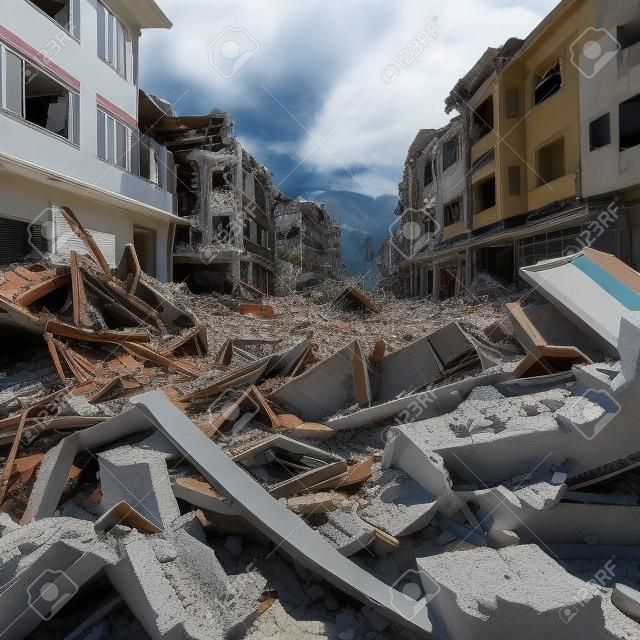 Devastación masiva escombros de edificios rotos después del terremoto