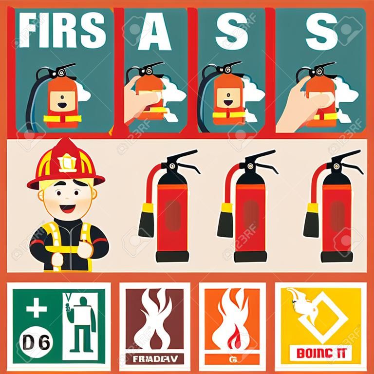 Пожарник Professional с огнем Класс и Знаки пожарной и огнетушителей Инструкции