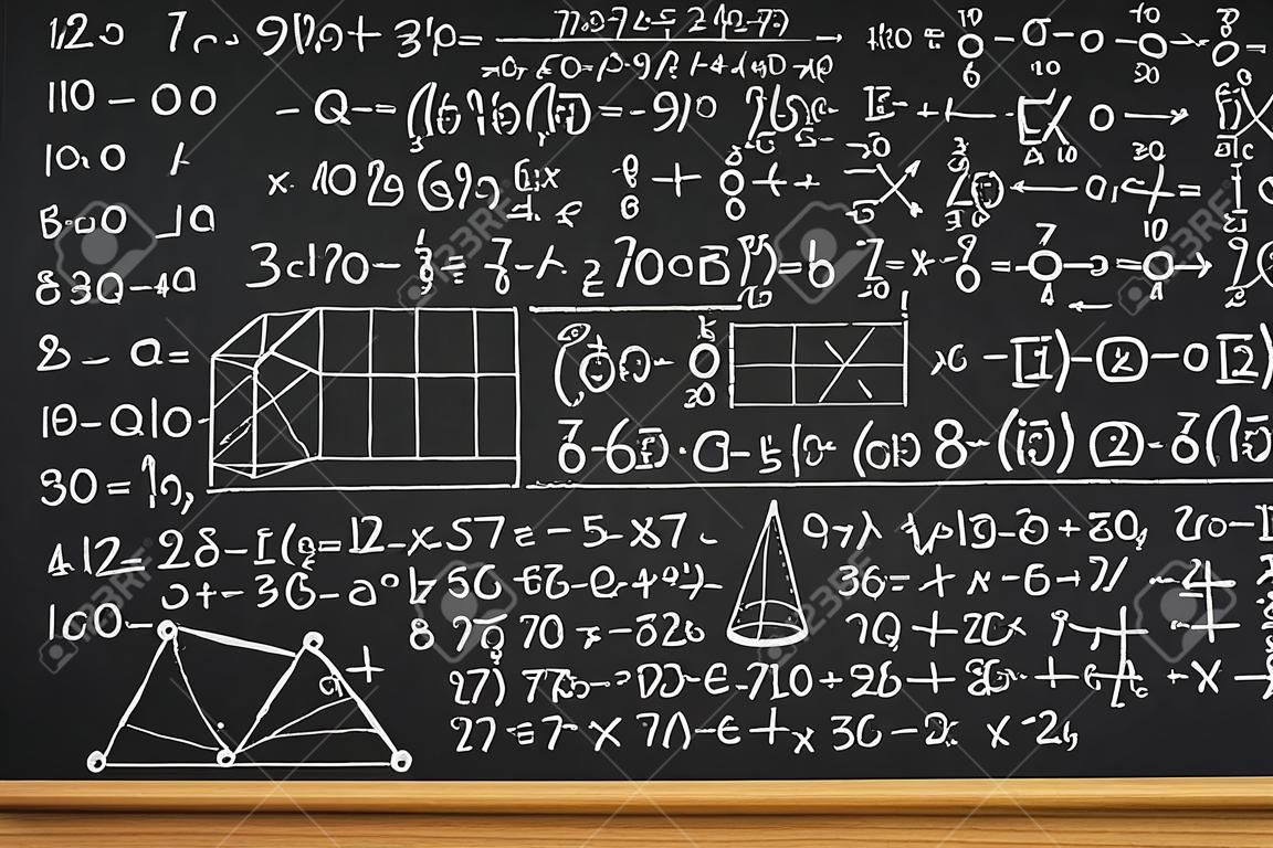 数学の数式または教育の背景を持つ 3 d レンダリング黒板