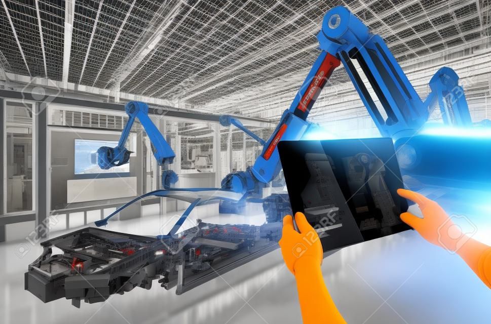 人控制3d翻譯在工廠工作的倉庫機器人
