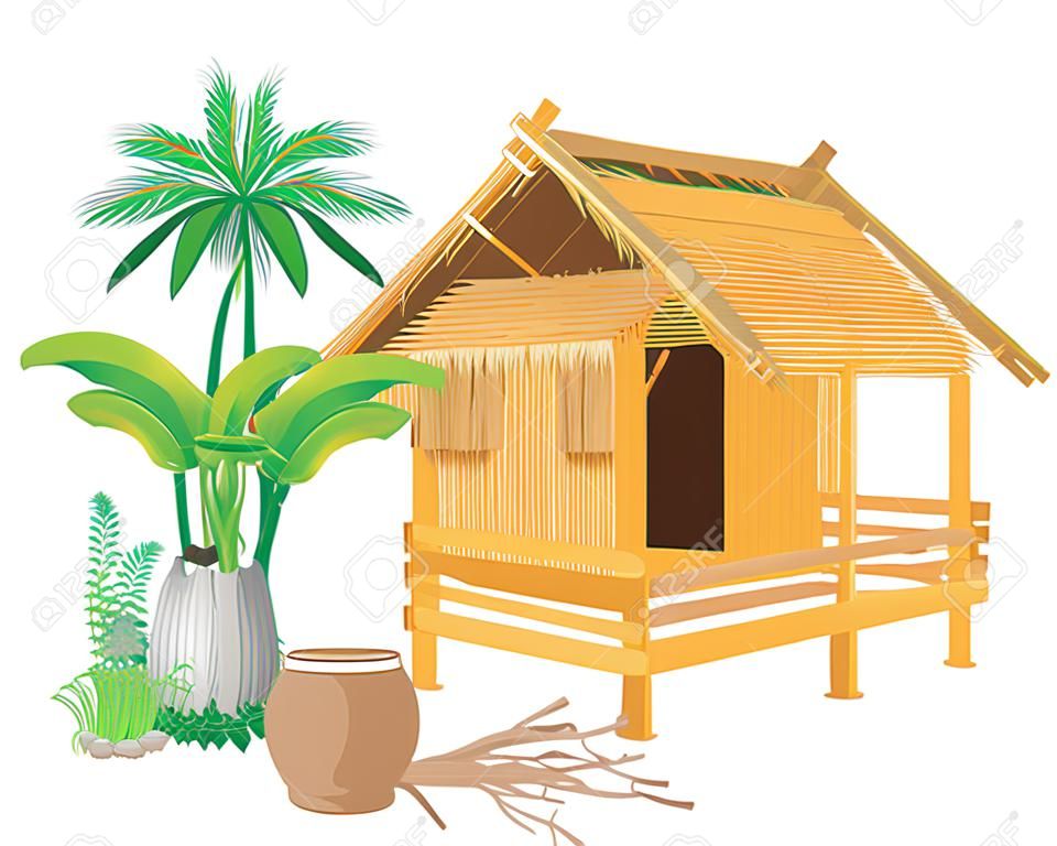 straw hut with vegetable vector design