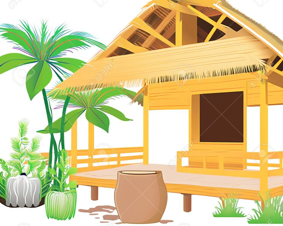 straw hut with vegetable vector design