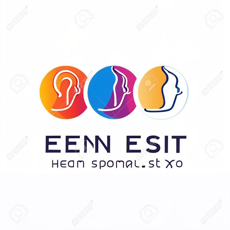 Логотип логотипа ENT. Направляйтесь к специалистам-специалистам в области уха, носа, горла. концепция логотипа. Векторные иконки. Редактируемый штрих. Плоские линейные иллюстрации, изолированных на белом фоне