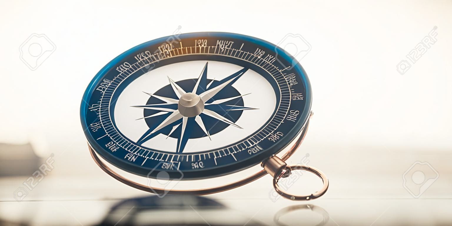 The blue compass is placed on background.