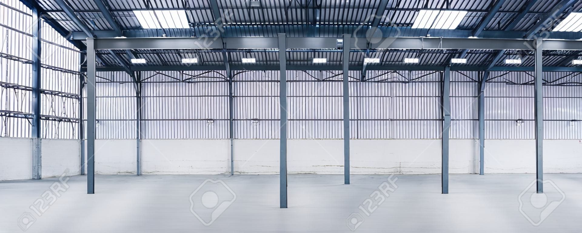 Industry construction large warehouse empty factory  storage area building indoor for background.