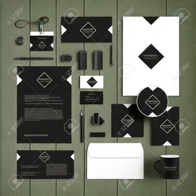 经典黑色企业形象模板设计与菱形商务文具